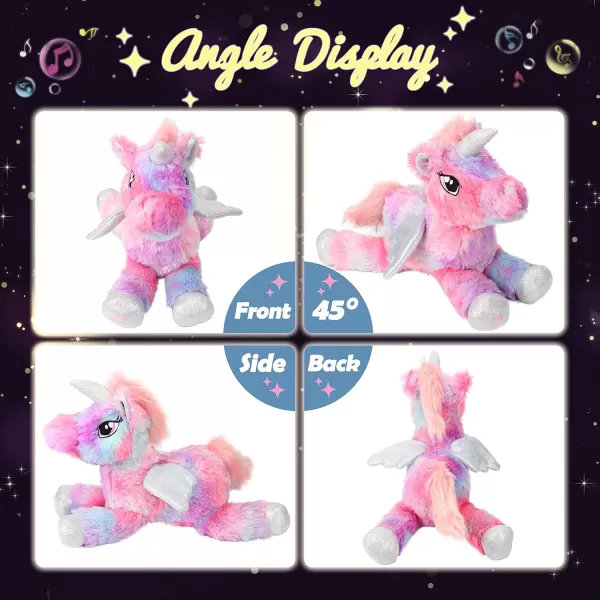 Hopearl Colorful LED Musical Stuffed Unicorn Lighting Up Singing Plush Toy Adjustable Volume Lullaby Animated Soothe Birthday Festival for Kids Toddler Girls Rainbow 16