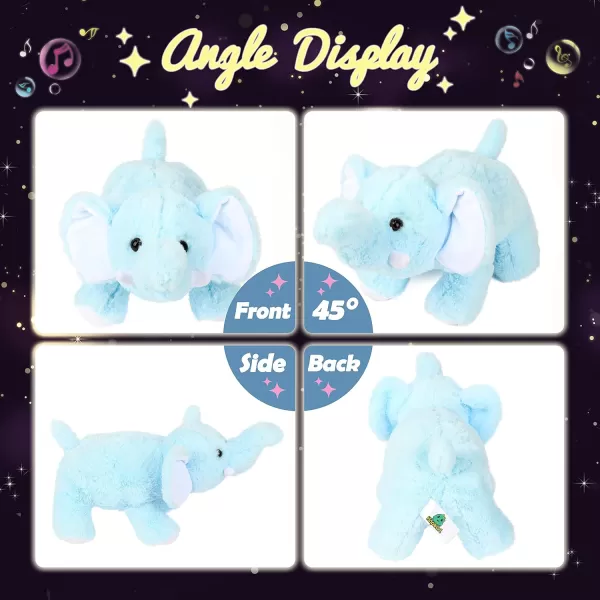 Hopearl LED Musical Plush Elephant Lighting Up Stuffed Animal Elephish Floppy Night Lights Glow in The Dark Birthday Festival for Kids Toddlers Blue 15