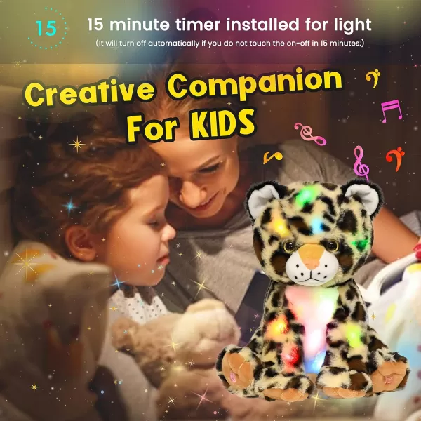 Hopearl LED Musical Plush Leopard Lighting Up Cheetah Stuffed Animal Panther Floppy Night Lights Glow in The Dark Birthday Festival for Kids Toddlers Boys 11