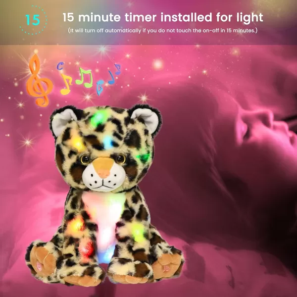 Hopearl LED Musical Plush Leopard Lighting Up Cheetah Stuffed Animal Panther Floppy Night Lights Glow in The Dark Birthday Festival for Kids Toddlers Boys 11