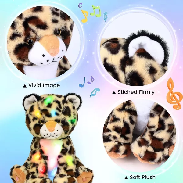 Hopearl LED Musical Plush Leopard Lighting Up Cheetah Stuffed Animal Panther Floppy Night Lights Glow in The Dark Birthday Festival for Kids Toddlers Boys 11