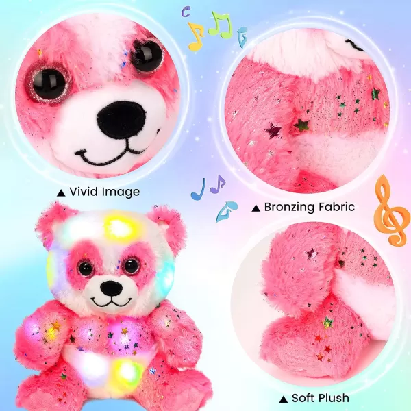 Hopearl LED Musical Plush Panda Lighting Up Singing Stuffed Toy Adjustable Volume Lullaby Animated Soothe Birthday Festival for Kids Pink 105