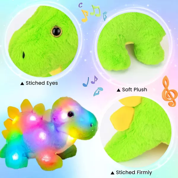 Hopearl LED Musical Stegosaurus Colorful Stuffed Dinosaur Lighting Up Singing Plush Toy Adjustable Volume Lullaby Animated Soothe Birthday Gifts for Kids Toddler Girls Green 14