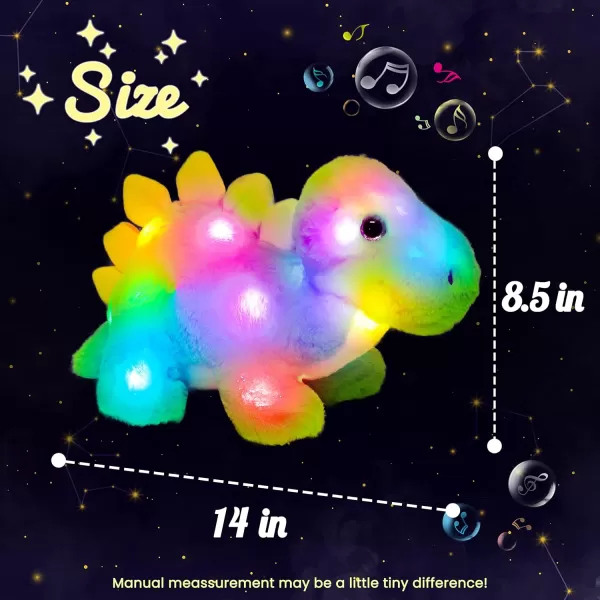 Hopearl LED Musical Stegosaurus Colorful Stuffed Dinosaur Lighting Up Singing Plush Toy Adjustable Volume Lullaby Animated Soothe Birthday Gifts for Kids Toddler Girls Green 14