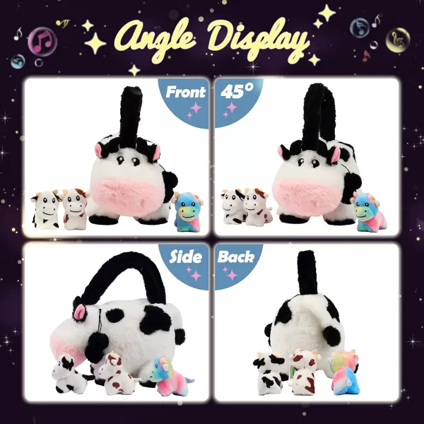 Hopearl LED Musical Stuffed Cow Handbag Lighting Up Singing Plush Toy Tote Bag Playset Mommy Cow with 3 Baby Dairy Cows in her Tummy Lullaby Animated Soothe Gifts for Kids 11