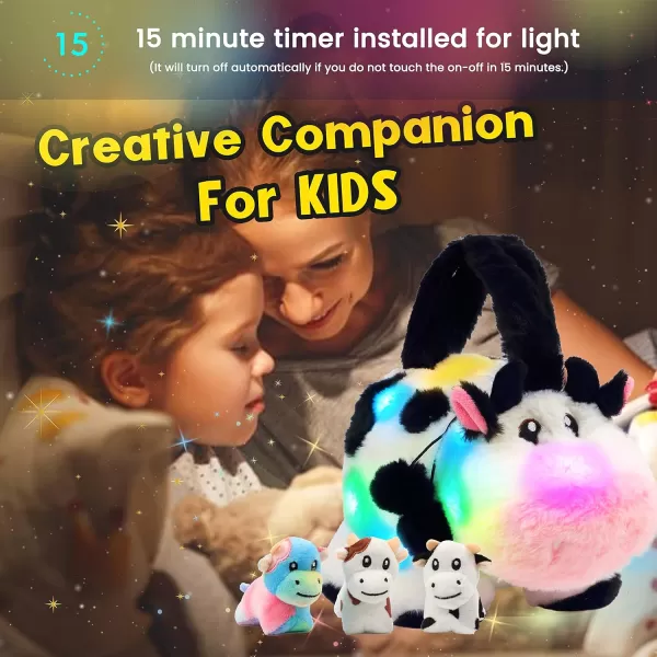 Hopearl LED Musical Stuffed Cow Handbag Lighting Up Singing Plush Toy Tote Bag Playset Mommy Cow with 3 Baby Dairy Cows in her Tummy Lullaby Animated Soothe Gifts for Kids 11