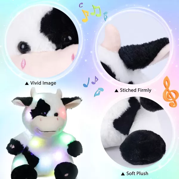 Hopearl LED Musical Stuffed Cow Lighting Up Singing Plush Toy Adjustable Volume Lullaby Animated Soothe Birthday Festival for Kids Toddler Girls 13