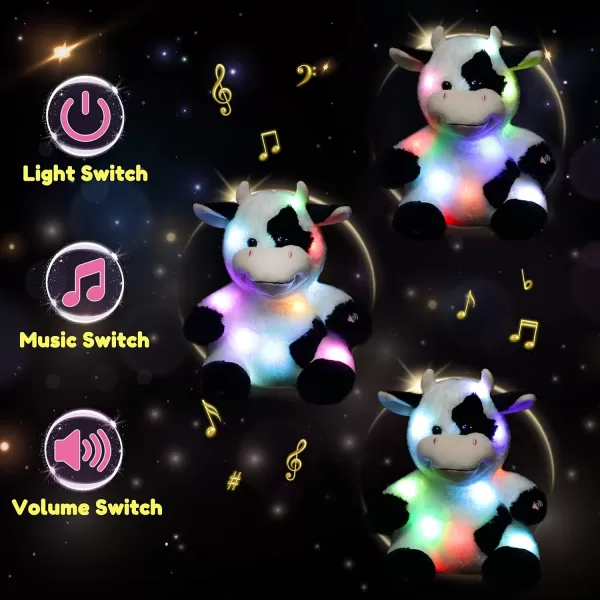 Hopearl LED Musical Stuffed Cow Lighting Up Singing Plush Toy Adjustable Volume Lullaby Animated Soothe Birthday Festival for Kids Toddler Girls 13