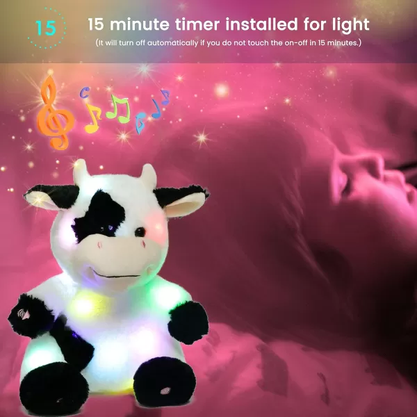 Hopearl LED Musical Stuffed Cow Lighting Up Singing Plush Toy Adjustable Volume Lullaby Animated Soothe Birthday Festival for Kids Toddler Girls 13