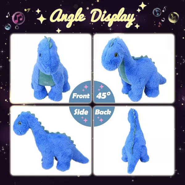 Hopearl LED Musical Stuffed Dinosaur Lighting Up Singing Diplodocus Soft Plush Toy with Long Neck Adjustable Volume Lullaby Animated Soothe Gifts for Kids Toddlers Blue 16