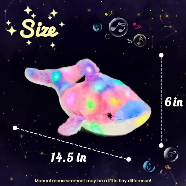 Hopearl LED Musical Stuffed Dolphin Lighting Up Singing Plush Toy Adjustable Volume Lullaby Animated Soothe Birthday Festival for Kids Toddler Girls Rainbow 145