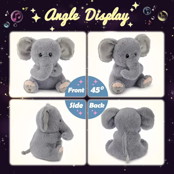 Hopearl LED Musical Stuffed Elephant Lighting Up Singing Plush Toy Adjustable Volume Lullaby Animated Soothe Birthday Festival for Kids Toddler Girls Gray 11