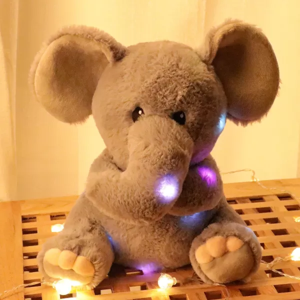 Hopearl LED Musical Stuffed Elephant Lighting Up Singing Plush Toy Adjustable Volume Lullaby Animated Soothe Birthday Festival for Kids Toddler Girls Gray 11