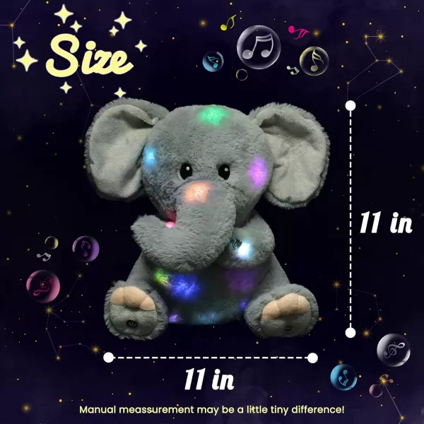 Hopearl LED Musical Stuffed Elephant Lighting Up Singing Plush Toy Adjustable Volume Lullaby Animated Soothe Birthday Festival for Kids Toddler Girls Gray 11