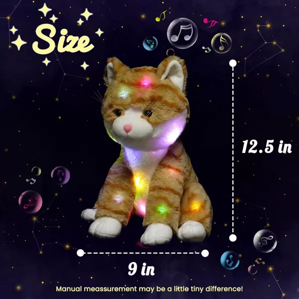 Hopearl LED Musical Stuffed Kitty Lighting Up Singing Plush Cat Adjustable Volume Lullaby Animated Soothe Birthday Festival for Kids Toddler Girls Orange 125