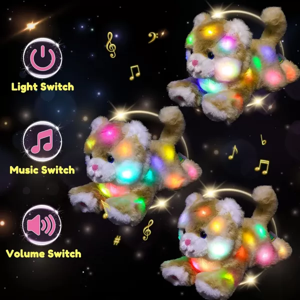 Hopearl LED Musical Stuffed Kitty Lighting Up Singing Plush Cat Adjustable Volume Lullaby Animated Soothe Birthday Gifts for Kids Toddler Girls 13