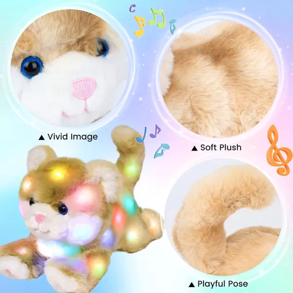 Hopearl LED Musical Stuffed Kitty Lighting Up Singing Plush Cat Adjustable Volume Lullaby Animated Soothe Birthday Gifts for Kids Toddler Girls 13