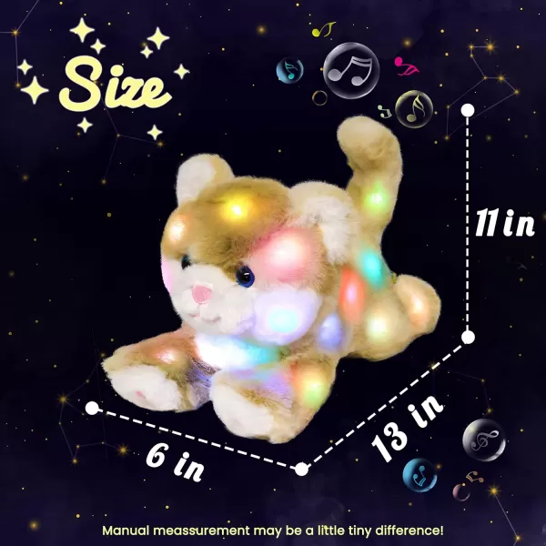 Hopearl LED Musical Stuffed Kitty Lighting Up Singing Plush Cat Adjustable Volume Lullaby Animated Soothe Birthday Gifts for Kids Toddler Girls 13