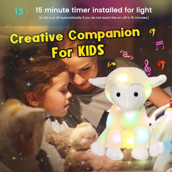 Hopearl LED Musical Stuffed Lamb Lighting Up Sheep Singing Plush Toy Adjustable Volume Lullaby Animated Soothe Birthday Gifts for Kids Toddler Girls Beige 11