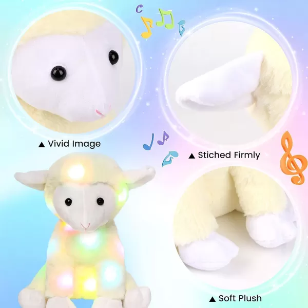 Hopearl LED Musical Stuffed Lamb Lighting Up Sheep Singing Plush Toy Adjustable Volume Lullaby Animated Soothe Birthday Gifts for Kids Toddler Girls Beige 11