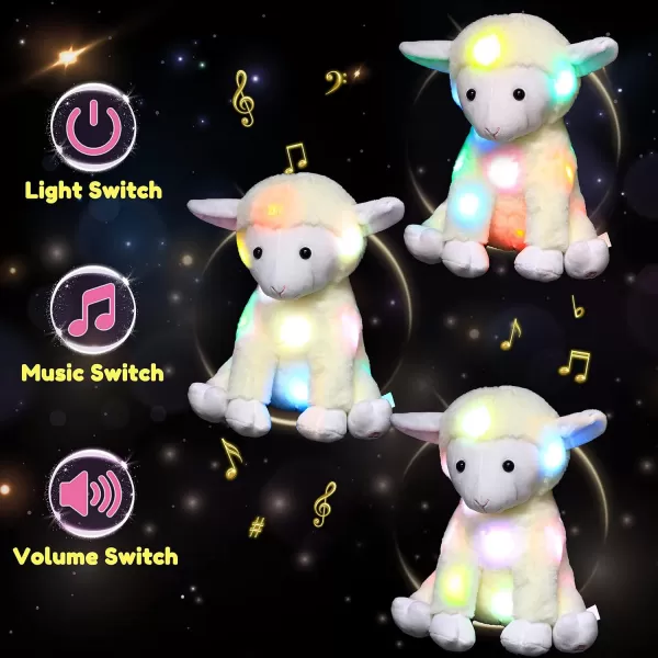 Hopearl LED Musical Stuffed Lamb Lighting Up Sheep Singing Plush Toy Adjustable Volume Lullaby Animated Soothe Birthday Gifts for Kids Toddler Girls Beige 11