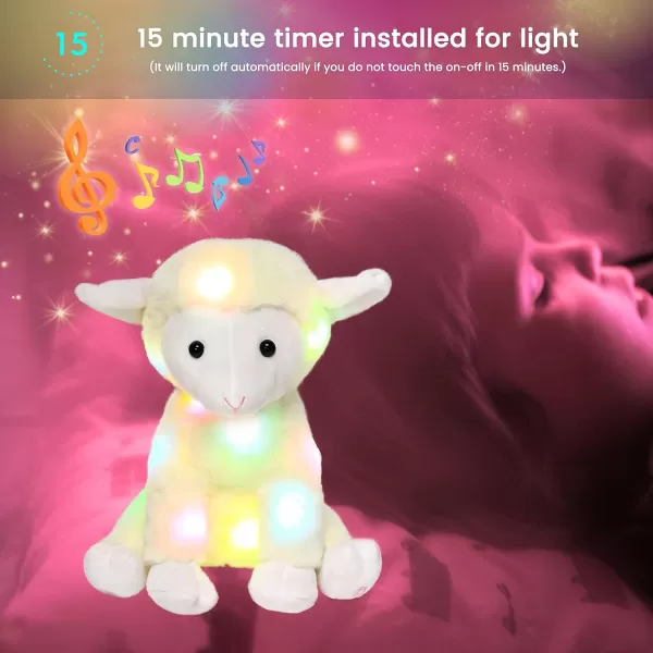 Hopearl LED Musical Stuffed Lamb Lighting Up Sheep Singing Plush Toy Adjustable Volume Lullaby Animated Soothe Birthday Gifts for Kids Toddler Girls Beige 11