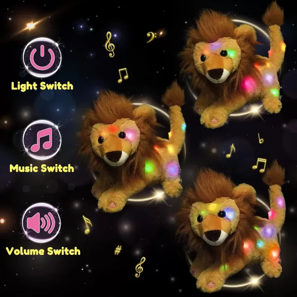 Hopearl LED Musical Stuffed Lion Lighting Up Singing Plush Toy Adjustable Volume Lullaby Animated Soothe Birthday Festival for Kids Toddler Girls Gray 11