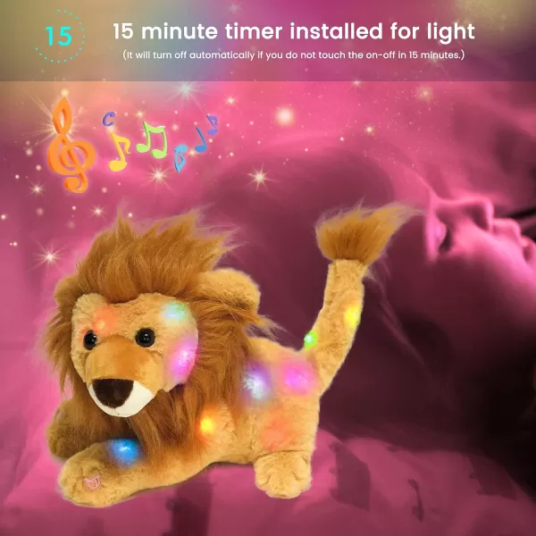 Hopearl LED Musical Stuffed Lion Lighting Up Singing Plush Toy Adjustable Volume Lullaby Animated Soothe Birthday Festival for Kids Toddler Girls Gray 11