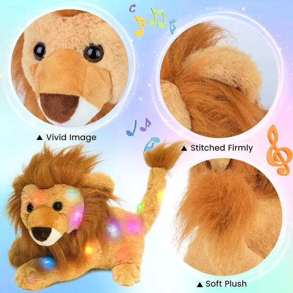 Hopearl LED Musical Stuffed Lion Lighting Up Singing Plush Toy Adjustable Volume Lullaby Animated Soothe Birthday Festival for Kids Toddler Girls Gray 11