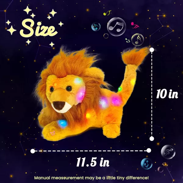 Hopearl LED Musical Stuffed Lion Lighting Up Singing Plush Toy Adjustable Volume Lullaby Animated Soothe Birthday Festival for Kids Toddler Girls Gray 11