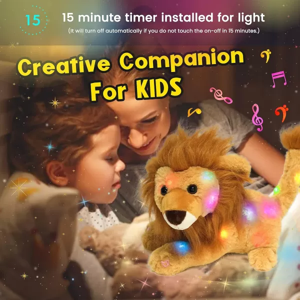 Hopearl LED Musical Stuffed Lion Lighting Up Singing Plush Toy Adjustable Volume Lullaby Animated Soothe Birthday Festival for Kids Toddler Girls Gray 11