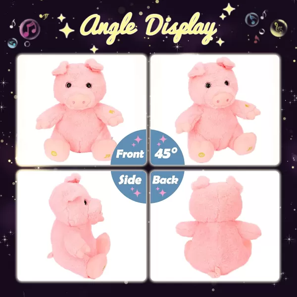 Hopearl LED Musical Stuffed Pig Lighting Up Singing Piggy Plush Toy Adjustable Volume Lullaby Animated Soothe Birthday Gifts for Kids Toddler Girls Pink 11