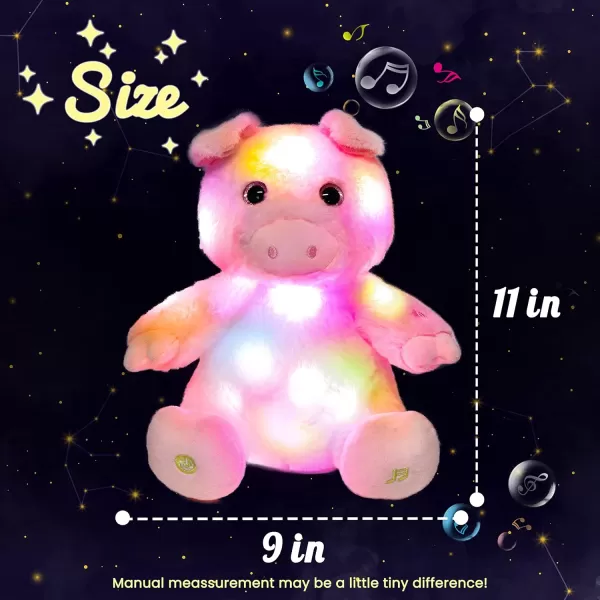 Hopearl LED Musical Stuffed Pig Lighting Up Singing Piggy Plush Toy Adjustable Volume Lullaby Animated Soothe Birthday Gifts for Kids Toddler Girls Pink 11