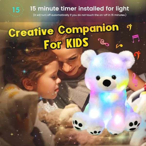 Hopearl LED Musical Stuffed Polar Bear Lighting Up Singing Plush Toy Adjustable Volume Lullaby Animated Soothe Birthday Festival for Kids Toddler Girls White 11