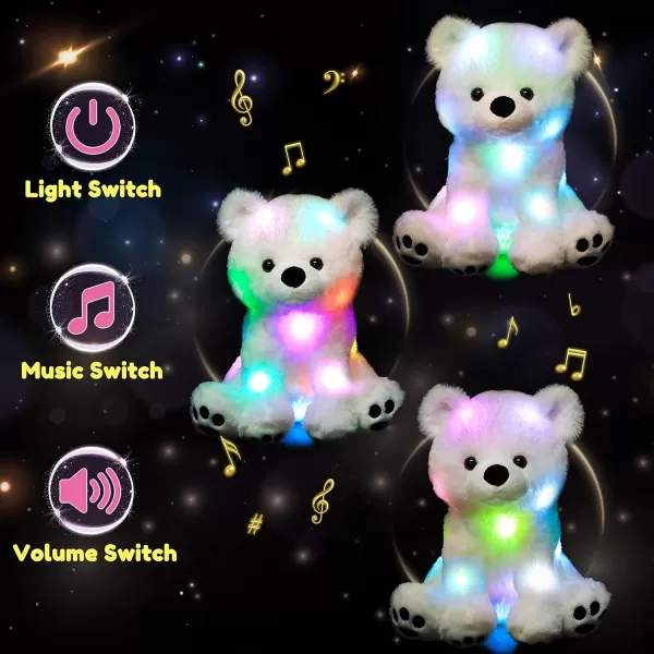 Hopearl LED Musical Stuffed Polar Bear Lighting Up Singing Plush Toy Adjustable Volume Lullaby Animated Soothe Birthday Festival for Kids Toddler Girls White 11