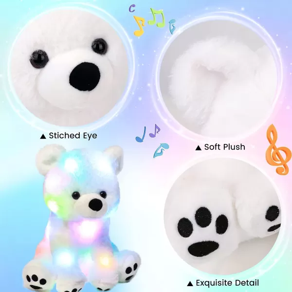 Hopearl LED Musical Stuffed Polar Bear Lighting Up Singing Plush Toy Adjustable Volume Lullaby Animated Soothe Birthday Festival for Kids Toddler Girls White 11