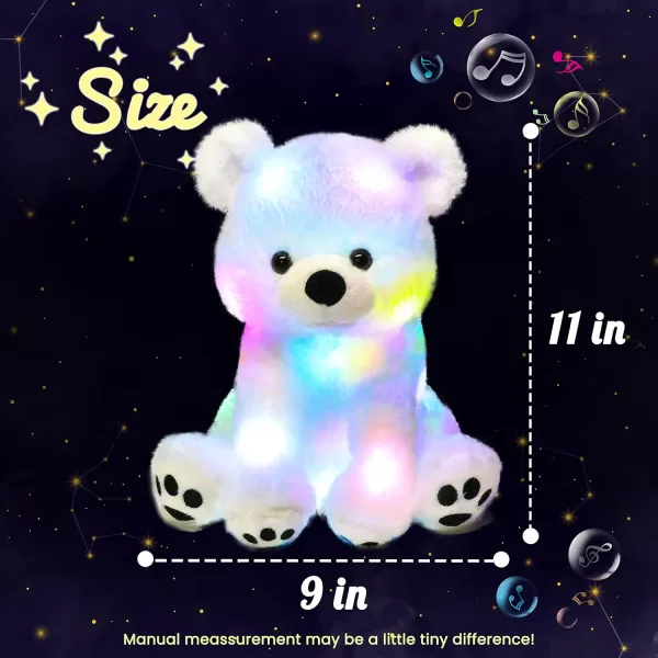 Hopearl LED Musical Stuffed Polar Bear Lighting Up Singing Plush Toy Adjustable Volume Lullaby Animated Soothe Birthday Festival for Kids Toddler Girls White 11