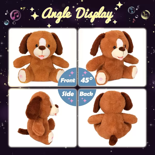 Hopearl LED Musical Stuffed Puppy Lighting Up Singing Plush Naughty Dog Adjustable Volume Lullaby Animated Soothe Birthday Festival for Kids Toddler Girls Brown 115