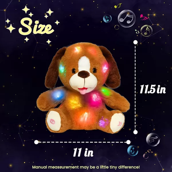 Hopearl LED Musical Stuffed Puppy Lighting Up Singing Plush Naughty Dog Adjustable Volume Lullaby Animated Soothe Birthday Festival for Kids Toddler Girls Brown 115