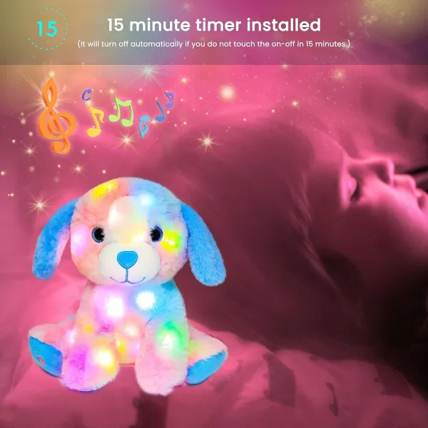 Hopearl LED Musical Stuffed Puppy Lighting Up Singing Plush Toy Adjustable Volume Lullaby Animated Soothe Birthday Festival for Kids Toddler Girls Rainbow 105