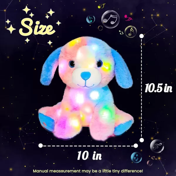 Hopearl LED Musical Stuffed Puppy Lighting Up Singing Plush Toy Adjustable Volume Lullaby Animated Soothe Birthday Festival for Kids Toddler Girls Rainbow 105