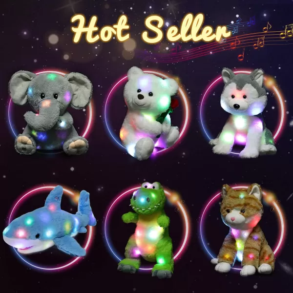 Hopearl LED Musical Stuffed Puppy Lighting Up Singing Plush Toy Adjustable Volume Lullaby Animated Soothe Birthday Festival for Kids Toddler Girls Rainbow 105