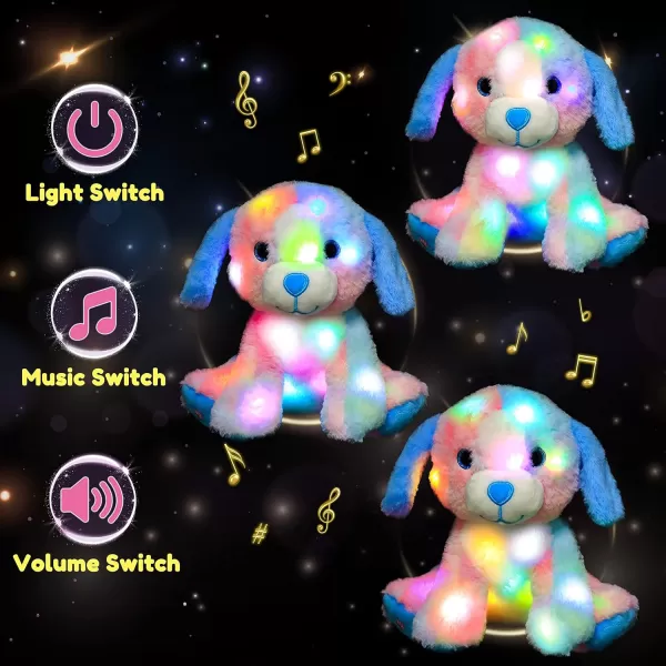 Hopearl LED Musical Stuffed Puppy Lighting Up Singing Plush Toy Adjustable Volume Lullaby Animated Soothe Birthday Festival for Kids Toddler Girls Rainbow 105