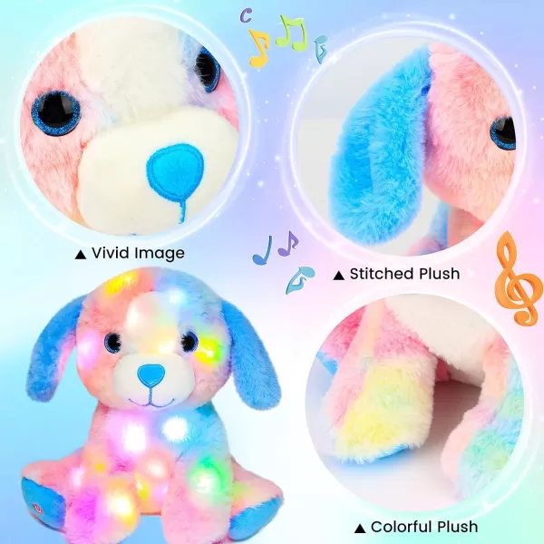 Hopearl LED Musical Stuffed Puppy Lighting Up Singing Plush Toy Adjustable Volume Lullaby Animated Soothe Birthday Festival for Kids Toddler Girls Rainbow 105