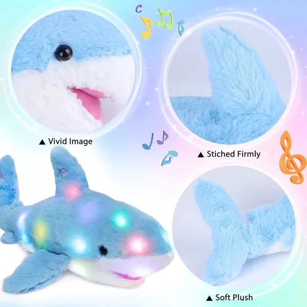 Hopearl LED Musical Stuffed Shark Lighting Up Singing Plush Toy Adjustable Volume Lullaby Animated Soothe Birthday Festival for Kids Toddler Girls Blue 11