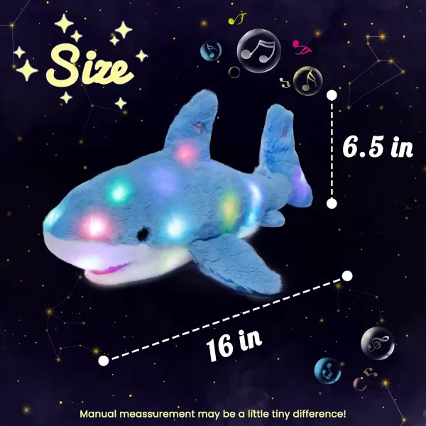 Hopearl LED Musical Stuffed Shark Lighting Up Singing Plush Toy Adjustable Volume Lullaby Animated Soothe Birthday Festival for Kids Toddler Girls Blue 11