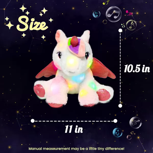 Hopearl LED Musical Stuffed Unicorn Adorable Lighting Up Singing Plush Toy Adjustable Volume Lullaby Animated Soothe Birthday Festival for Kids Toddler Girls White 11