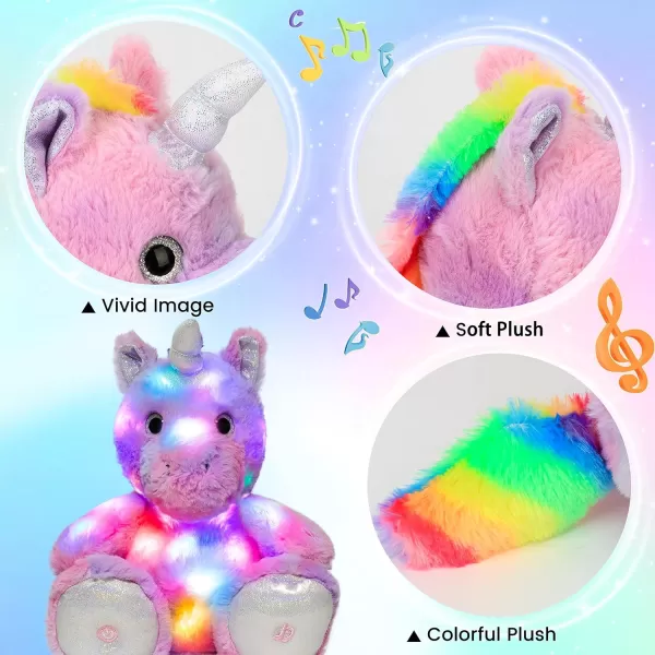 Hopearl LED Musical Stuffed Unicorn Lighting Up Singing Plush Toy Adjustable Volume Lullaby Animated Soothe Birthday Gifts for Kids Toddler Girls Purple 12