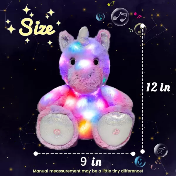 Hopearl LED Musical Stuffed Unicorn Lighting Up Singing Plush Toy Adjustable Volume Lullaby Animated Soothe Birthday Gifts for Kids Toddler Girls Purple 12