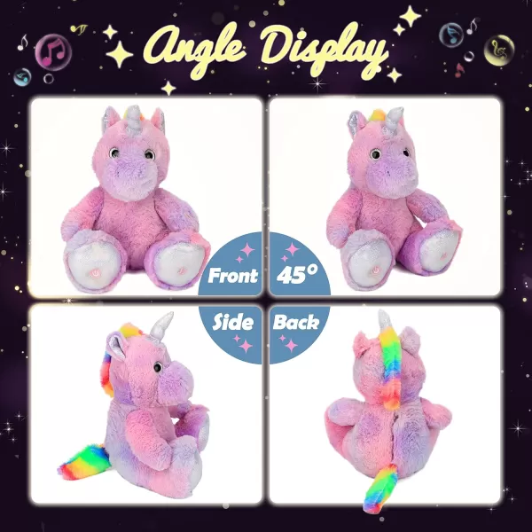 Hopearl LED Musical Stuffed Unicorn Lighting Up Singing Plush Toy Adjustable Volume Lullaby Animated Soothe Birthday Gifts for Kids Toddler Girls Purple 12